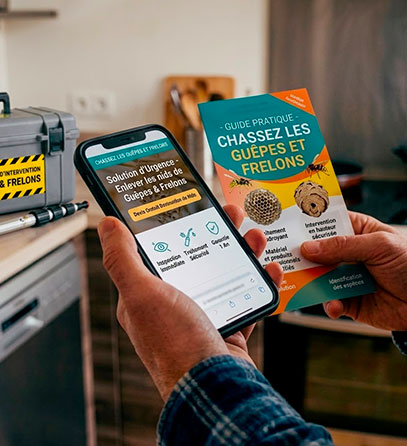 Exterminateur en tenue détruisant un nid de frelons